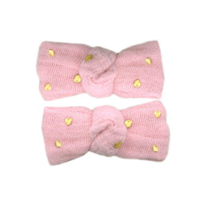 Lot 2 barrettes baby clic clac – rose à pois pour les cheveux de bébé par rêves de fil